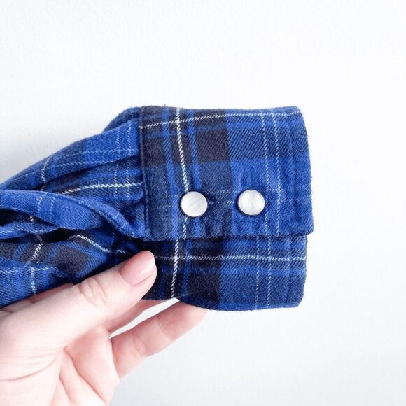 Levi's Mens Tartan Plaid Flannel Pearl Snap Button Western Shirt Blue Medium - Picture 3 of 8